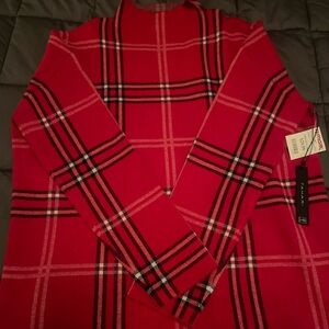 NWT Tahari Red Plaid Turtleneck Sweater